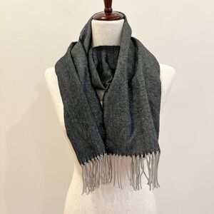 Cashmere Scarf Rectangular Gray Herringbone Fringe Neutral Made in England